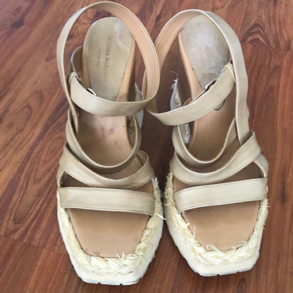 Paloma Barcelo wooden wedge shoes raffia leather 38 - Picture 2 of 11